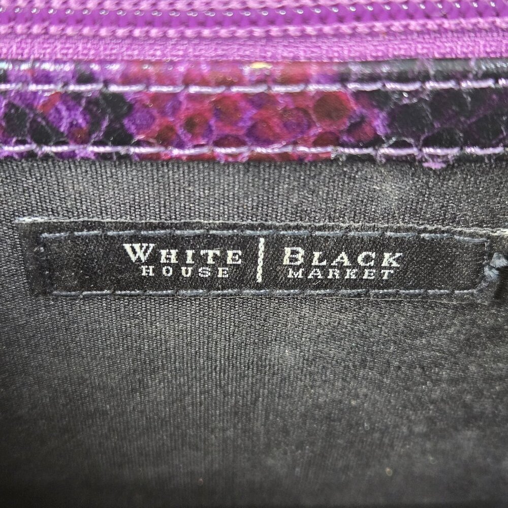 White House Black Market Purple Black Snakeskin Print Clutch Removable Chain - Picture 13 of 15